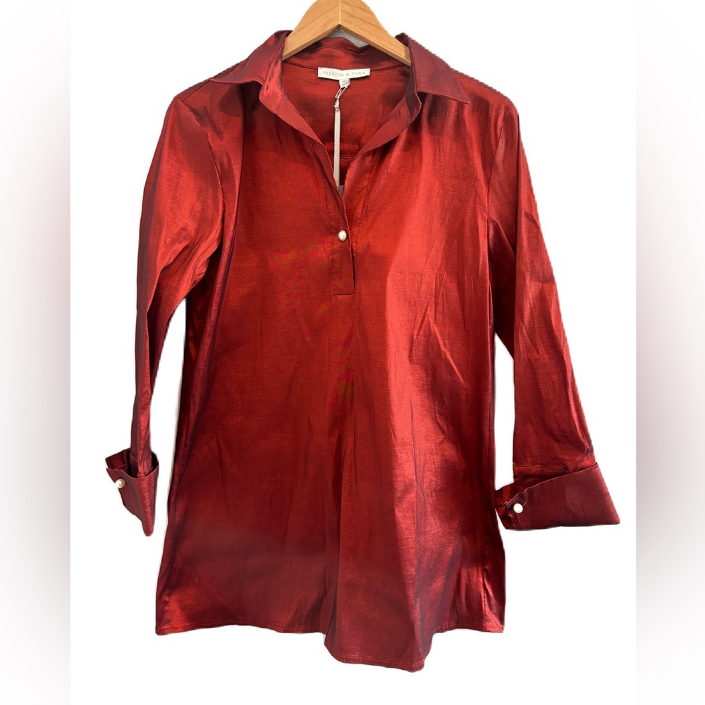 Preston & York Crimson Woven Taffeta Mini Dress/Tunic Size Medium